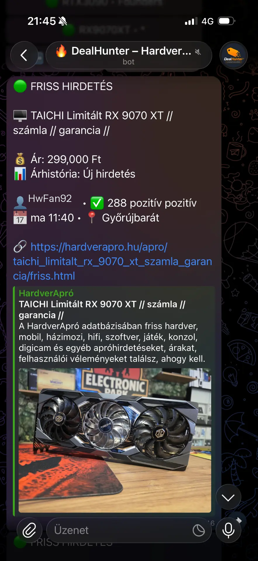 DealHunter Telegram értesítés friss hirdetésről